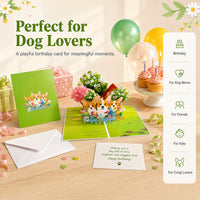 3D Corgi Pop-Up Birthday Card with Handmade Flower Bouquet