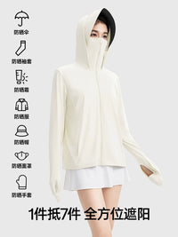 Ono Kazuko Women's Ice Silk Full Protection Sunscreen Jacket with Finger Guards for Outdoor Cycling UV Protection