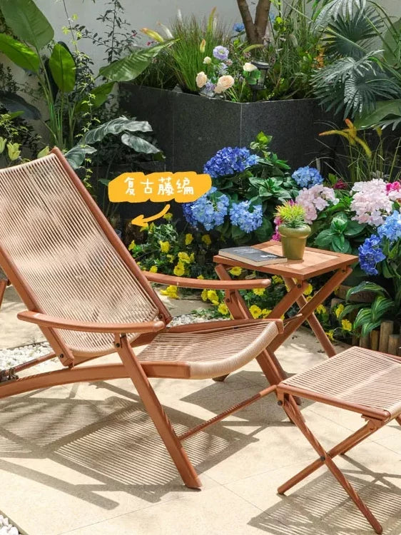 Chongqing Outdoor Rattan Lounge Chair Set - Foldable Balcony Patio Garden Chairs with Small Coffee Table, Waterproof