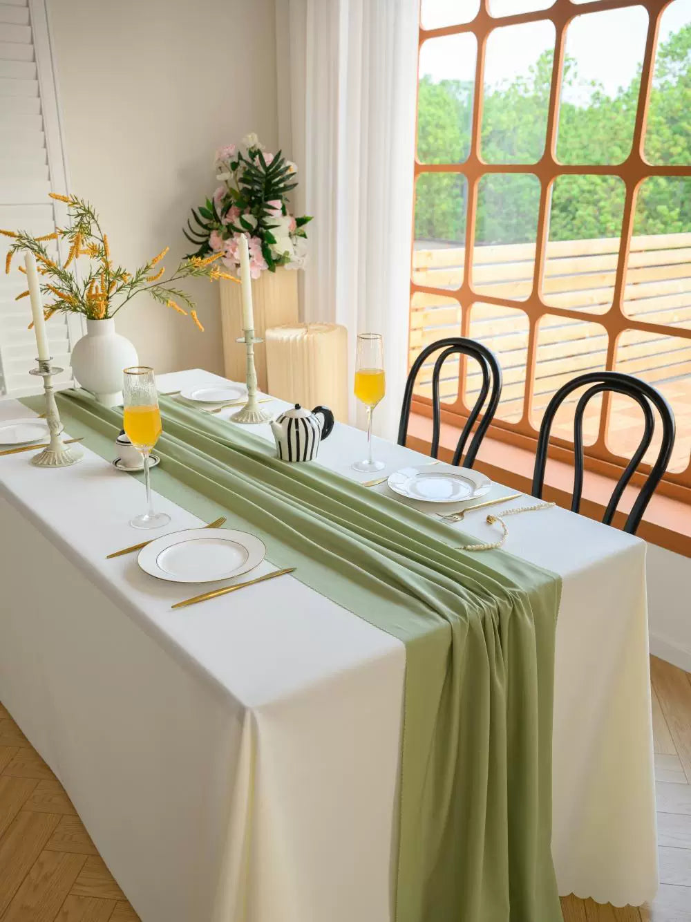 Matcha Green Chiffon Table Runner for Dessert Table Decoration