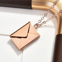 Titanium Steel Envelope Locket Necklace with Engravable Message Card