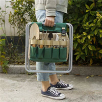 Foldable Outdoor Storage Stool with Detachable Canvas Bag for Fishing & Gardening Tools