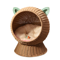 Woven Rattan Cat Bed with Removable Cushion and Scratch Pad, Pet House for Cats and Small Dogs
