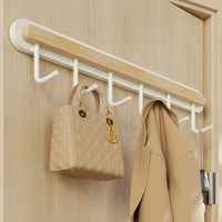 Wall-Mounted Wooden Kitchen Utensil Rack with Hooks, No-Drill Installation, Waterproof & Rustproof
