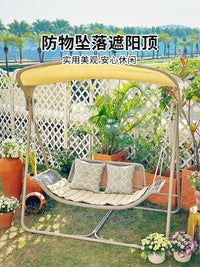 Outdoor Patio Swing Chair with Canopy, 2-Seater Garden Hammock Rocking Chair for Balcony Villa