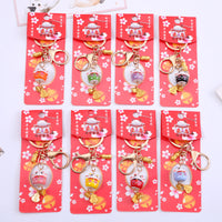 Cute Japanese Lucky Cat Cherry Blossom Keychain for Couples, Metal Peanut Charm for Bags, Gift