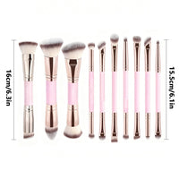 10-Piece Dual-Ended Makeup Brush Set for Foundation, Blush, Contour, and Nose Shadow