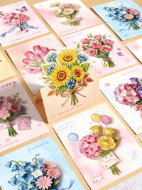 2026 Holiday Thank You Pop-Up Card, Valentine's Day Confession Gift, Small Bouquet High-End Flowers Handmade DIY Blank Card for Mom's Birthday, Teache