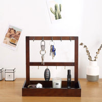 Wooden Entryway Key Holder with Storage Tray for Jewelry and Small Items