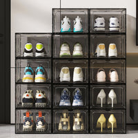Clear Stackable Shoe Storage Box with Magnetic Lid - Dustproof Hard Plastic Display Case