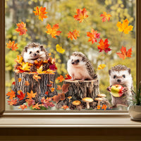 Thanksgiving Hedgehog Static Cling Window Decal for Shop Window Decoration, Removable Glass Sticker