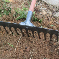 Heavy-Duty Steel Rake with Wooden Handle for Gardening and Farming