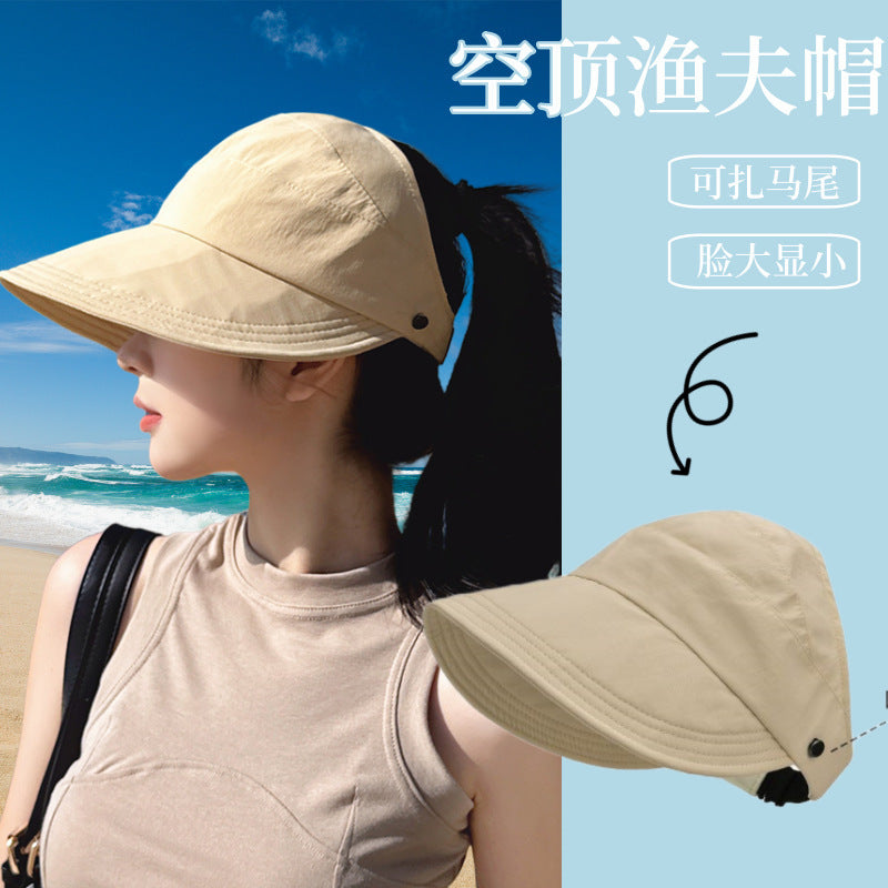 Women's Summer Sun Protection Visor Hat with Wide Brim and Neck Flap