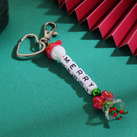 Christmas Snowflake Woven Lanyard Keychain with Beaded Bowknot Charm for Bags