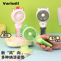 Cartoon Handheld Spray Fan with Phone Holder, USB Rechargeable Mini Misting Fan for Summer