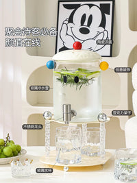 Glass Cold Water Pitcher with Faucet, High Temperature Resistant Large Capacity Fruit Tea Beverage Dispenser Set for Home Use