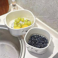 Double-Layer Drain Basket for Kitchen and Living Room, Fruit and Vegetable Washing Bowl