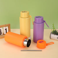 Large Capacity 304 Stainless Steel Insulated Water Bottle with Silicone Handle and Straw for Outdoor Sports and Car Travel
