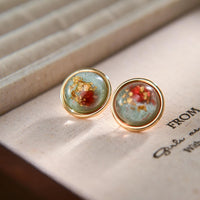 French Vintage Dried Flower S925 Silver Needle Earrings for Women