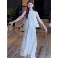 Women's Halter Neck Vest and Skirt Set - Elegant Two-Piece Summer Outfit