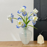 Premium Artificial Iris Flower Arrangement with Vintage Vase for Home Decor, Wedding Centerpieces, and Shop Window Displays