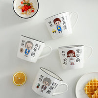 Family Cartoon Ceramic Mugs Set for Parents and Kids