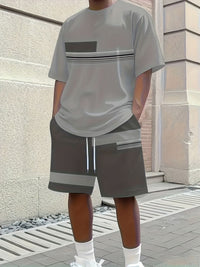 Men's Casual 3D Print Short Sleeve Shirt & Shorts Set