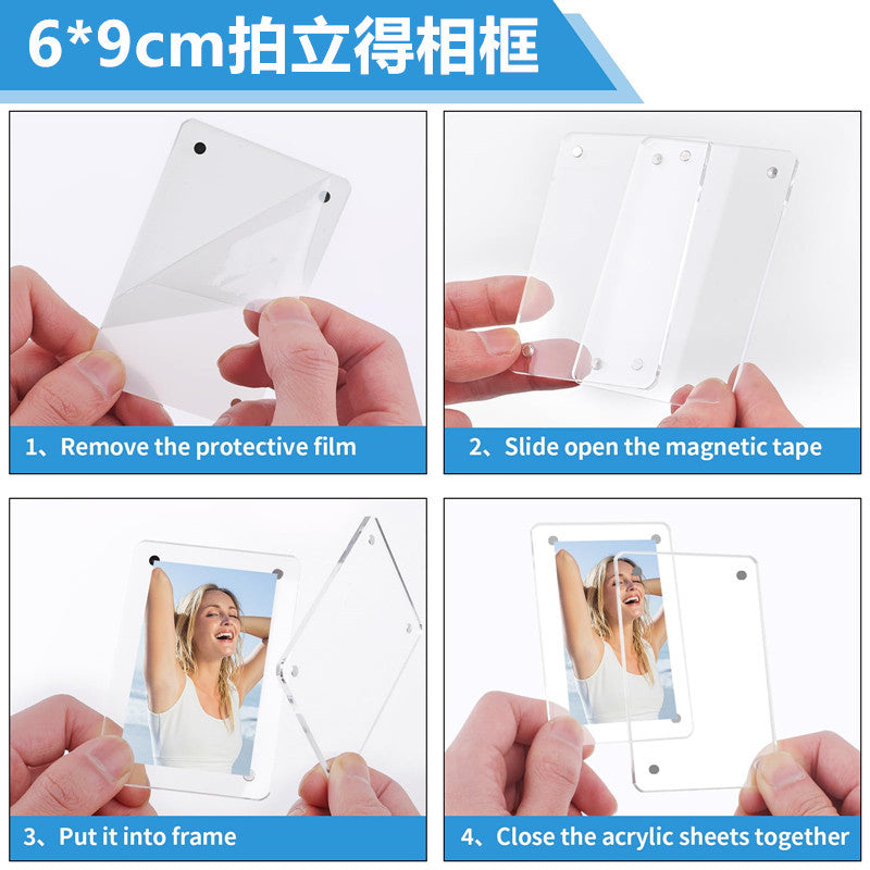 Magnetic Acrylic Photo Frame for Instant Photos and Refrigerator Display, 6x9cm