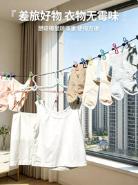 Portable Travel Clothesline with 12 Clips, Retractable Laundry Drying Rope for Indoor Outdoor Use