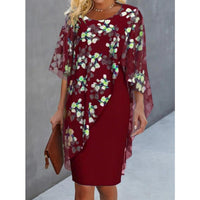 Women's Irregular Hem Floral Print Two-Piece Round Neck Midi Dress