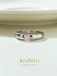 925 Sterling Silver Pink Diamond Ring with High Carbon Diamond Inlay