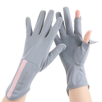 Women's UV Protection Ice Silk Fingerless Gloves for Driving and Cycling