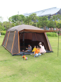 Outdoor Double-Layer Camping Tent with Two Rooms and One Hall, Waterproof Sunscreen Black Glue Coating for 4-12 Person