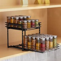 Pull-Out Under Sink Organizer Rack, Double-Layer Iron Kitchen Spice Storage Drawer