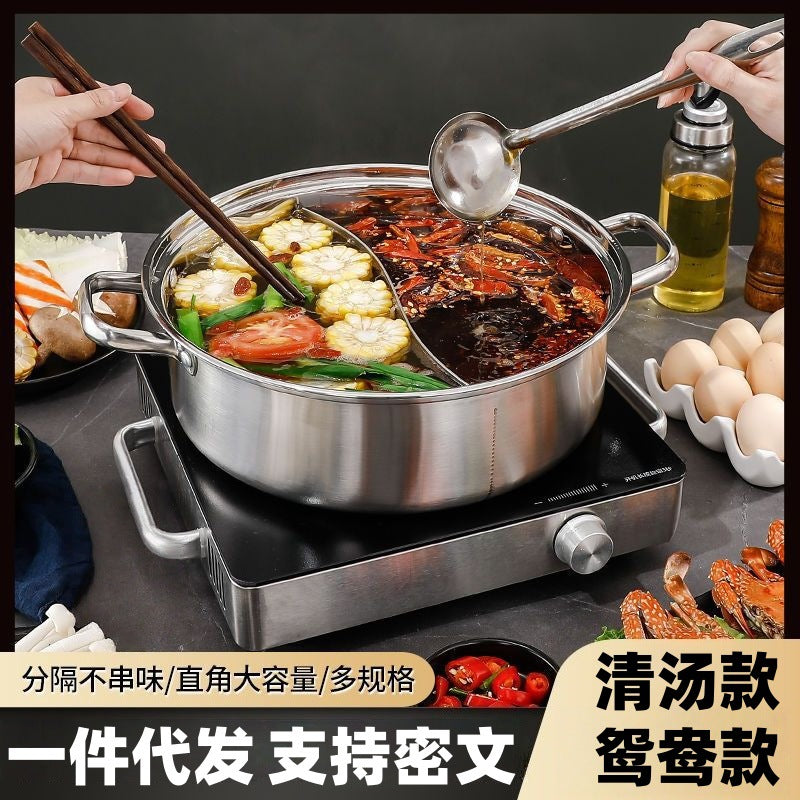 Thick 304 Stainless Steel Hot Pot with Lid, Induction Cooker Compatible, Large Capacity