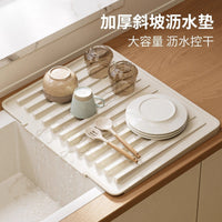 Silicone Dish Drying Mat with Drainage, Heat Resistant Kitchen Countertop Organizer for Bowls and Plates
