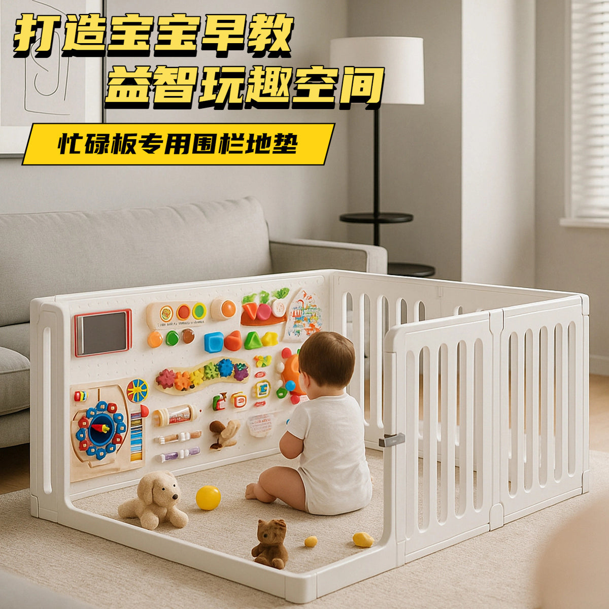 Busy Board Playpen Mat for Infants and Toddlers, Indoor Felt Activity Panel Fence