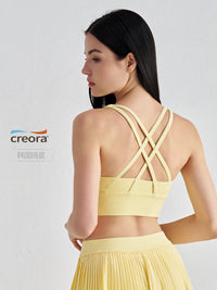 Women's Double-Sided Brushed Crisscross Back Sports Bra Elastic Shockproof Gathered Yoga Fitness Vest