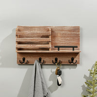 Wall-Mounted Solid Wood Shelf with Hooks for Entryway and Living Room Key Storage