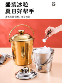 Thickened Stainless Steel Ice Bucket with Lid, Portable Ice Cube Container for Milk Tea Shops, Cold Drink Barrel for Bars and Outdoor Commercial Use