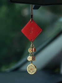 Premium Eight-Treasure Compass Car Rearview Mirror Hanging Ornament for Good Fortune and Safety