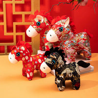 Year of the Horse Plush Toy with Floral Fabric Design, Chinese New Year Zodiac Horse Doll