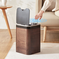 Smart Sensor Trash Can with Lid, Automatic Opening Wooden Waste Bin for Home