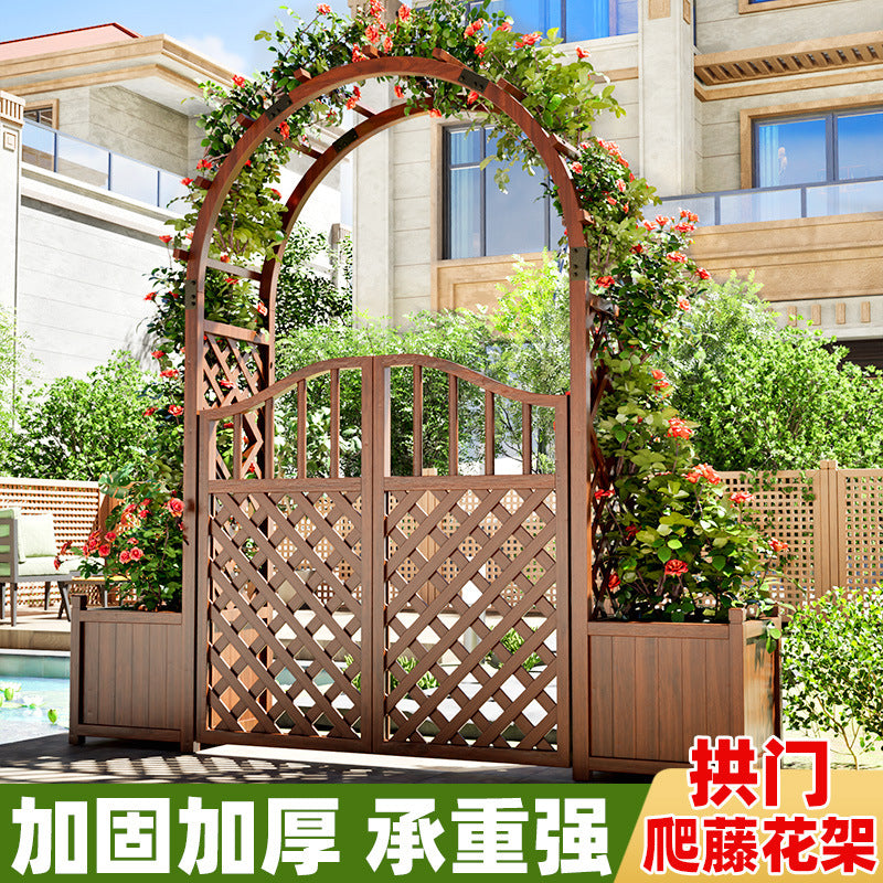 Wooden Outdoor Garden Arch Arbor Pergola with Planter Boxes for Climbing Plants, Solid Wood Courtyard Decoration