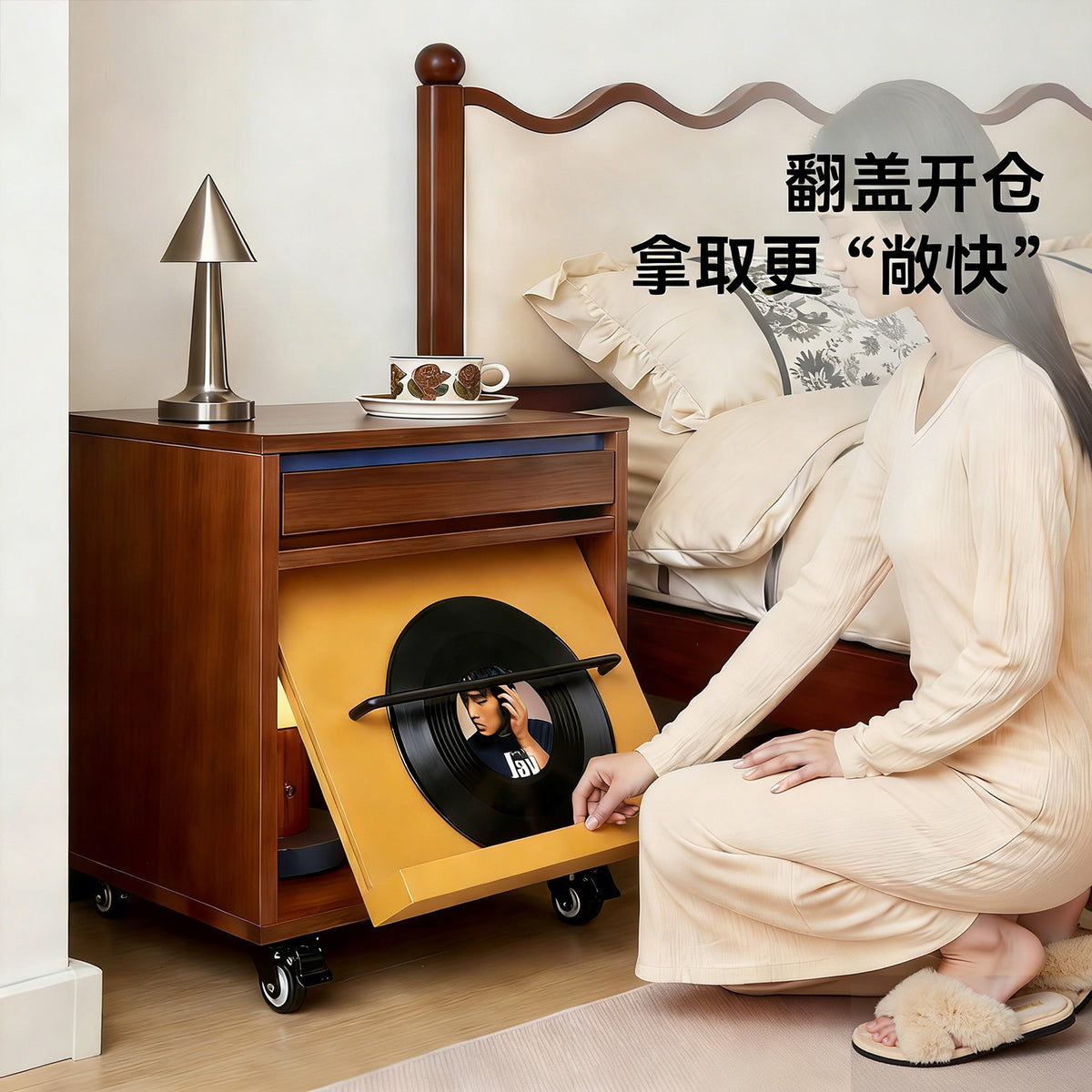 Bauhaus Design Nightstand, Solid Wood Small Side Table for Bedroom, Movable End Table