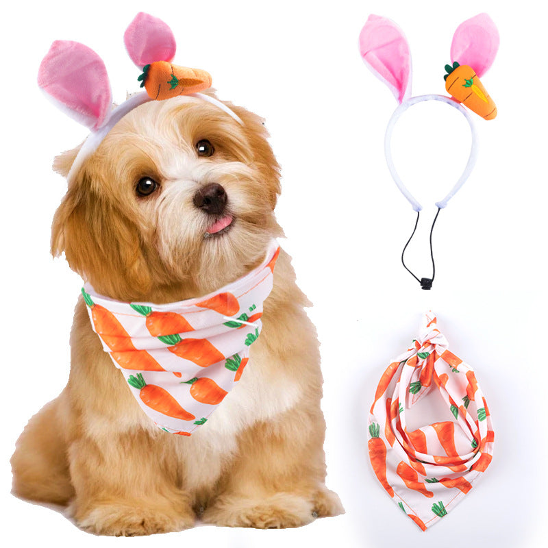 Pet Rabbit Ear Headband and Bandana Set for Parties and Decoration