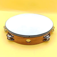 Orff Percussion Tambourine Set for Kids, Walnut Finish Hand Drum with Double Row Jingles
