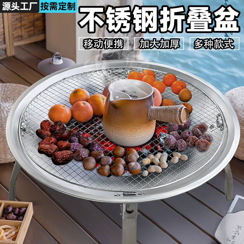 Stainless Steel Foldable Fire Pit with Grill Grate for Outdoor Heating and BBQ
