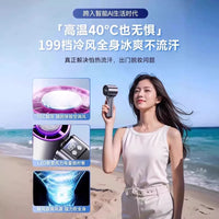 Portable USB Rechargeable Handheld Fan with Ice Compress Function, Long Endurance, Foldable, Neck-mounted, Quiet for Desk & Outdoor Use
