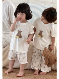Kids' Modal Short Sleeve Pajama Set with Long Pants for Boys and Girls, Parent-Child Homewear